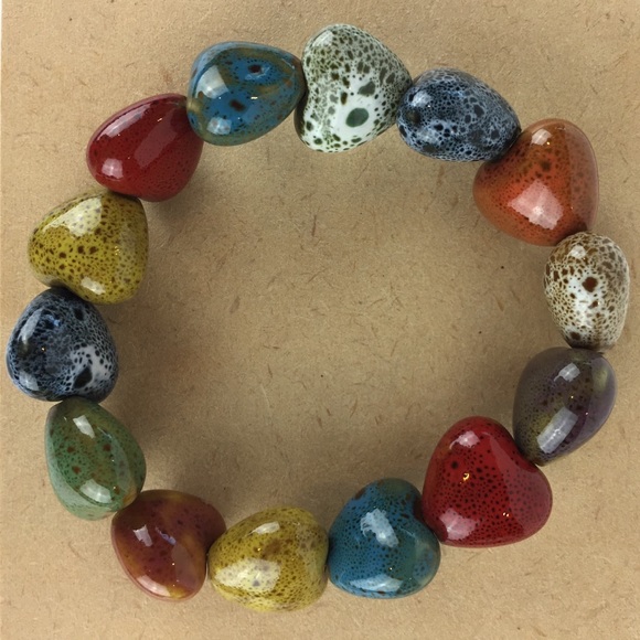 Jewelry - Boho Rainbow color Porcelain Heart beaded bracelet